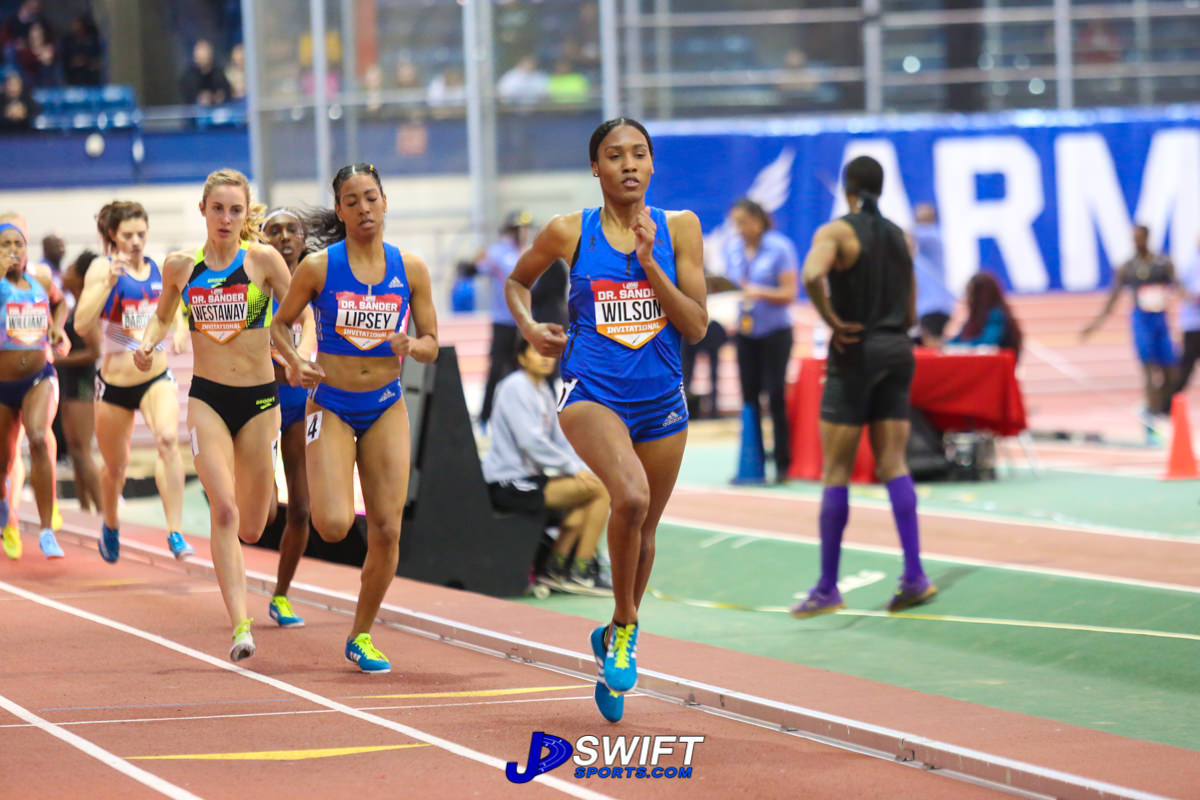Ajee’ Wilson leads the pack on the 800m. Photo by: Joseph Swift